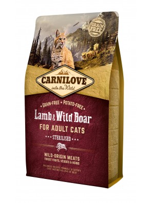 CARNILOVE CAT Lamb & Wild Boar, Chat stérilisé (sac abîmé) 6 kg 