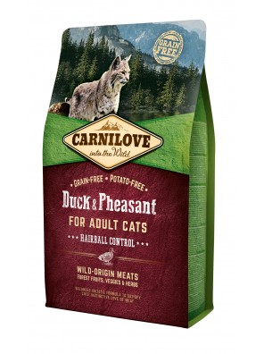 CARNILOVE CAT Duck & Pheasant, Contrôle des boules de poils (sac abîmé) 6 kg